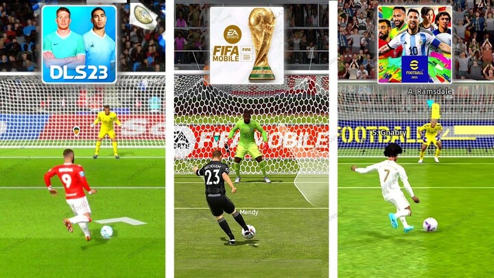 DLS 23 vs FIFA 23 Mobile vs eFootball Pes 2023 | Realistic Penalty Kick