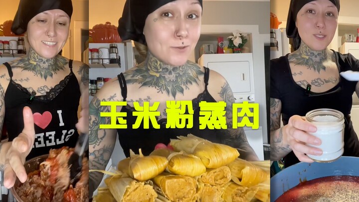 Penjual tunggal siapkan daging sapi kukus dengan tepung jagung 🥩🌽