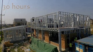 Light steel structured house construction time-lapse