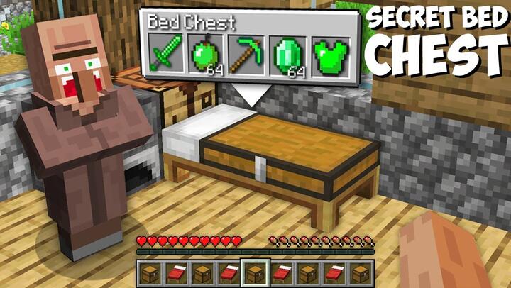 Why VILLAGER HIDE SECRET BED CHEST WITH SUPER EMERALD ITEMS in Minecraft ? NEW BED CHEST !
