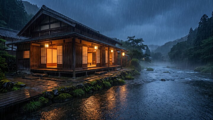 Heavy Rain & Thunder at Japanese Riverside House | 沉浸式雷雨声 深度助眠 (Sleep Sounds & Insomnia Relief)