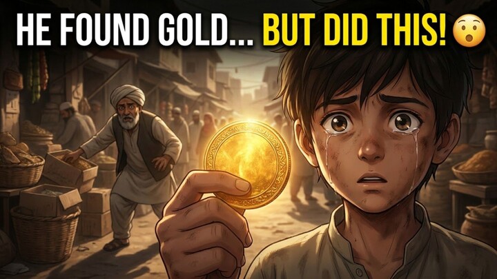 A poor boy finds a valuable golden coin on his way home. He could have kept it, but instead he choos
