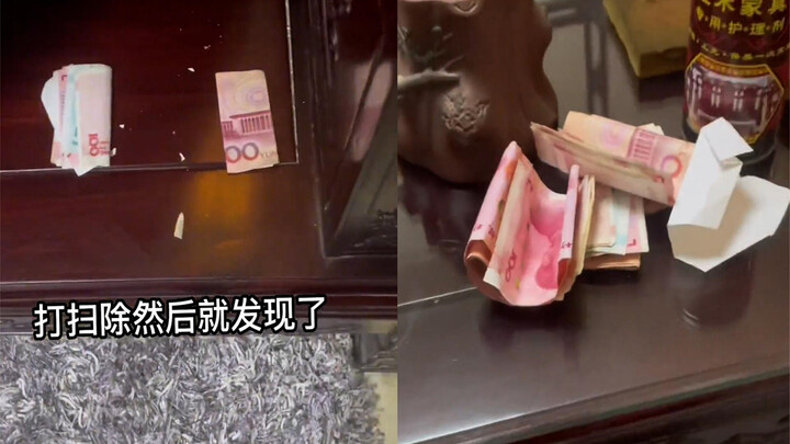 Woman cleaning unexpectedly discovers her husband’s stash of secret savings; late-night treasure hun