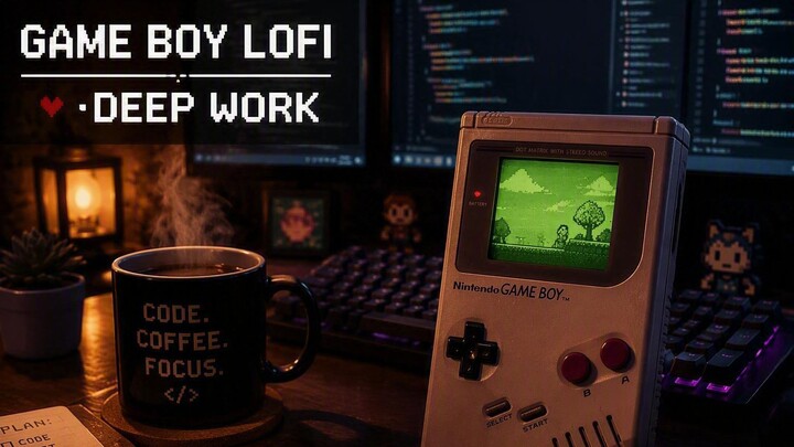 【Lo-Fi / 绿色像素风】当GameBoy里是一个正在写代码的少女... 怀旧8bit与雨夜陪
