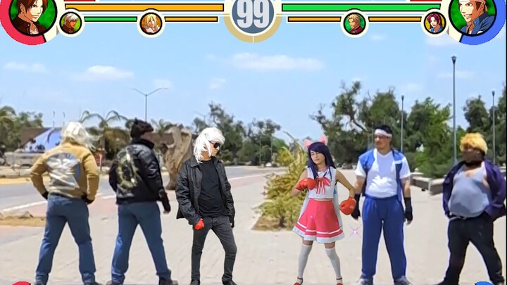 Live-action cosplay of "The King of Fighters XI" fighting match: Kyo Kusanagi, Terry & K' vs. Athena