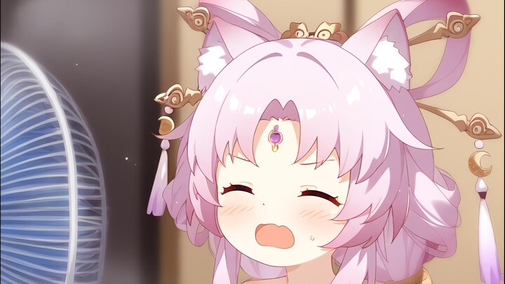 Blowing a fan on Fu Xuan the cat after her bath