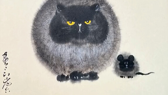 Realistic & Freehand Ink-Wash Cat Art