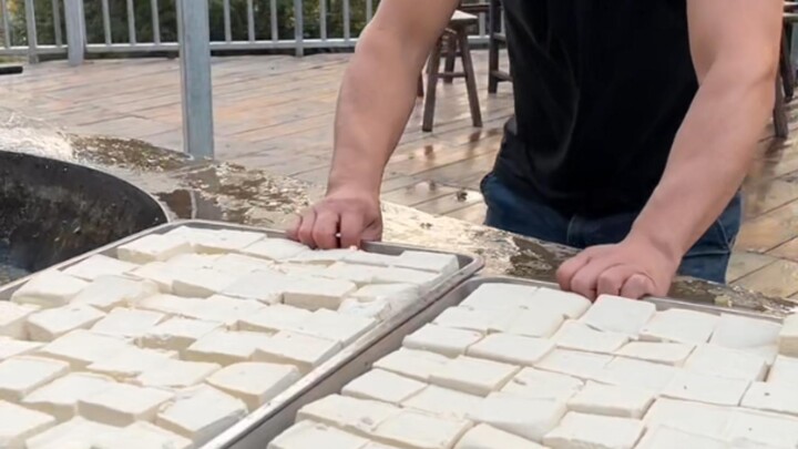 Eating pickled veggies with silky tofu...