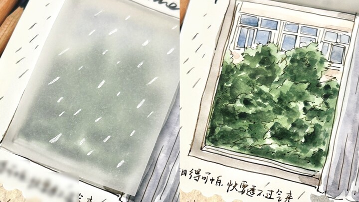 Angin meniup jendela buku dan hujan turun
