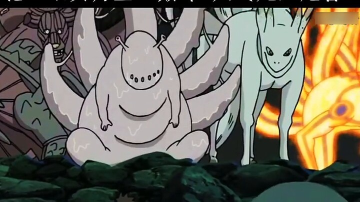 Madara regains his Samsara Eye and regains his strength, fighting against the nine tailed beasts