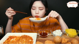 Mì gà cay xào bắp phô mai, gà rán, phô mai viên 3 #amthuc