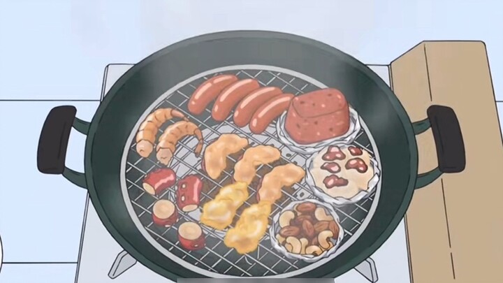 [Crayon Shin-chan] Hari ini kita makan sosis acar dan asap, udang panggang, dan gurita panggang~ Ayo
