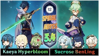 Kaeya Hyperbloom and Surcrose BenLing | New Spiral Abyss 3.4 - Floor 12 9 Stars