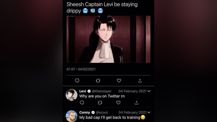 My guy Levi do be looking clean. anime aot levi eren mikasa animetweets animememes fyp trending wee