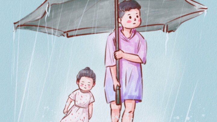 Rasa aman dari ayah, si kecil dengan payung besar—sangat menggemaskan dan menenangkan hati!