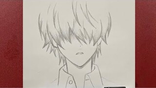 Easy anime drawing | how to draw sad boy using a pencil step-by-step