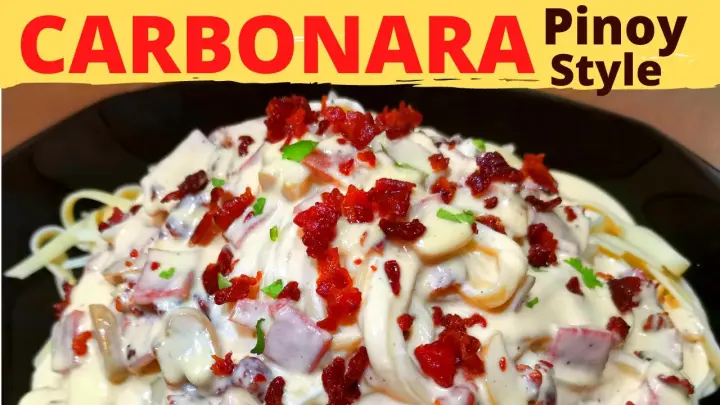 Creamy CARBONARA | PINOY Style RECIPE with Bacon, Ham, and Mushroom