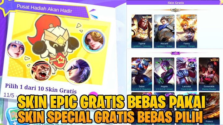 SKIN EPIC GRATIS BEBAS PAKAI DI RANK + 1 SKIN SPECIAL GRATIS BEBAS PILIH - EVENT RANK PARTY MLBB