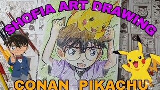 drawing conan dan pikachu