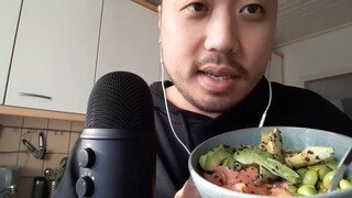 ASMR Eating Sounds - Salmon Poke Bowl & Jele Light Freshy Orange