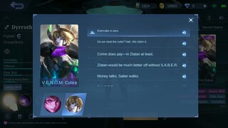 Hidden Voicelines Dyrroth V.E.N.O.M. Cobra "Money Talks, Saber Walks" - Mobile Legends