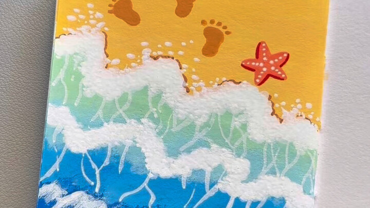 Vẽ 【Bãi biển lãng mạn】bằng bút lông acrylic chỉ trong một phút