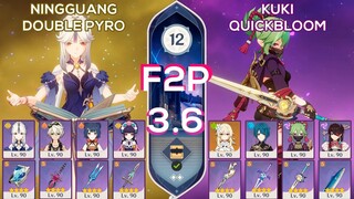 [F2P] NEW Spiral Abyss 3.6 Ningguang Double Pyro & Kuki Shinobu Quickbloom I Floor 12 Genshin Impact