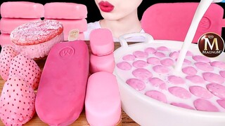 ASMR MUKBANG｜PINK ICE CREAM, MAGNUM, CHOCOLATE, MALTESERS, FROZEN FRUITS 핑크색 디저트