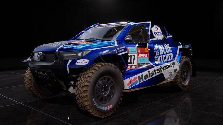 Car Toyota GR DKR Hilux in Dakar Desert Rally. Toyota overdrive