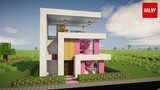 3 storey pink house in Minecraft