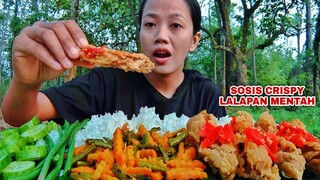 MUKBANG SOSIS CRISPY SAMBAL GEPREK LALAPAN MENTAH SAYUR ACAR KUNING#mukbanglalapan#asmr#mukbang