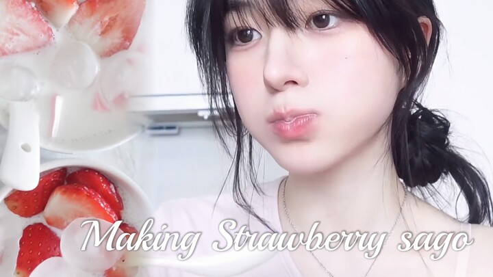 Blogger Hàn Quốc Arin phụ đề tiếng Trung | Làm chè sữa dâu tây sắn dây và vlog ăn uống..🍓 | Hương vị
