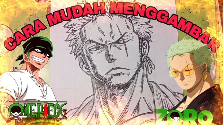 cara yang sangat mudah menggambar anime one piece Zorro