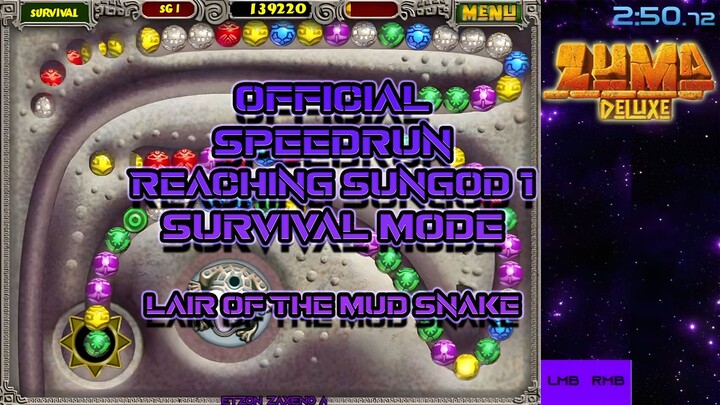 Zuma Deluxe [SPEEDRUN] | 2:50.72 RT / Reach SG1 Survival Mode - Lair of the Mud Snake