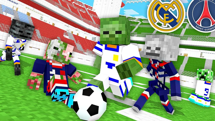 Monster School Champions League 2022 FootBall Challenge - Minecraft แอนิเมชัน PSG - เรอัลมาดริด