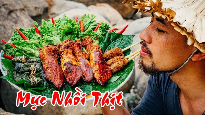 Ẩm Thực Lương Sơn Bạc - Mực Nhồi Thịt - Octopus Stuffed With Pork - Survival cooking / P17