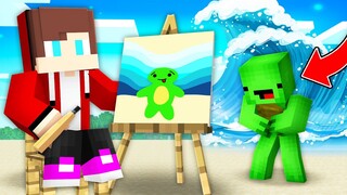 JJ Draws an EPIC TSUNAMI to PRANK Mikey With a Drawing Mod in Minecraft Challenge - Maizen