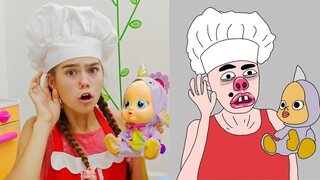 Nastya và Mia đã tìm thấy nhiều búp bê và chăm sóc chúng như những người mẹ |||  troll..i don't draw