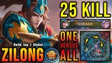 1 vs 5 SAVAGE!! Zilong Insane 25 Kills (ONE VS ALL) - Build Top 1 Global Zilong ~ MLBB