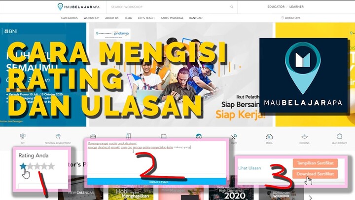 Cara memberikan Ulasan dan Rating di mitra MAU BELAJAR APA
