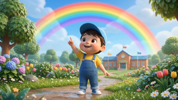 🌈✨ Leo and his friends on a colorful rainbow adventure!