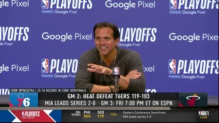 Bam Adebayo MVP TALENT - Erik Spoelstra on Miami Heat def. 76ers 119-103 to take 2-0 lead East Semi