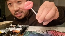 ASMR EATING STRAWBERRY LIPS LOLLIPOP & PAINTING