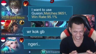 PRANK TIM OPEN MIC MELIHAT GUSION 9000 MATCH,WIN RATE 95% AUTO DI BILANG GB KWKW!!