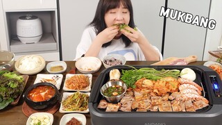 요리 먹방:) 오랜만에 삼겹살 한상차림~(미나리, 김치굽고, 순두부찌개.  후식은 삼겹살볶음밥?😂)