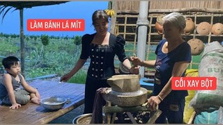 Sửa lại cái cối xay gạo gia truyền của ông ngoại để bà xã xay gạo làm bánh