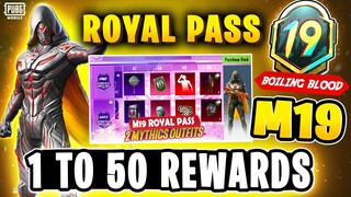 M19 ROYAL PASS 1 TO 50 RP REWARDS | FREE MYTHICS IN ROYAL PASS | MONTH 19 ROYAL PASS PUBGM