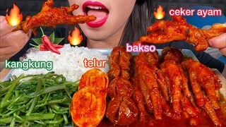 MAKAN CEKER AYAM PEDAS, BAKSO, TELUR, KANGKUNG *SPICY CHICKEN FEET EGGS RICE MASSIVE Eating Sounds