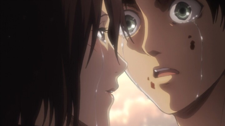 Dalam adegan di mana Mikasa menangis karena Eren, setiap kali dia menangis, emosinya berbeda