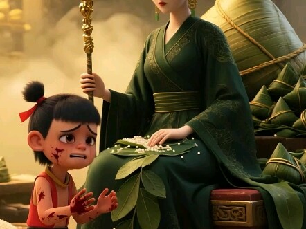 Tangan Nezha terasa sakit saat tertusuk pangsit ketan